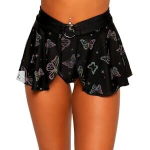 iHeartRaves Black Lucid Flight Rainbow Reflective Skirt Size XS